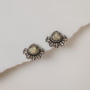 Baublebar Clear Rhinestone Cluster Fan Shape Boho Brass Statement Stud Earrings